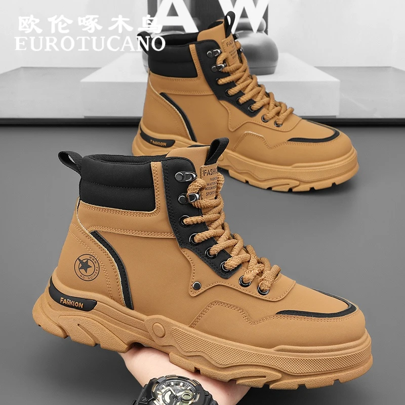 欧伦啄木鸟EUROTUCANO男鞋潮流工装鞋子男款户外马丁靴厚底大黄靴