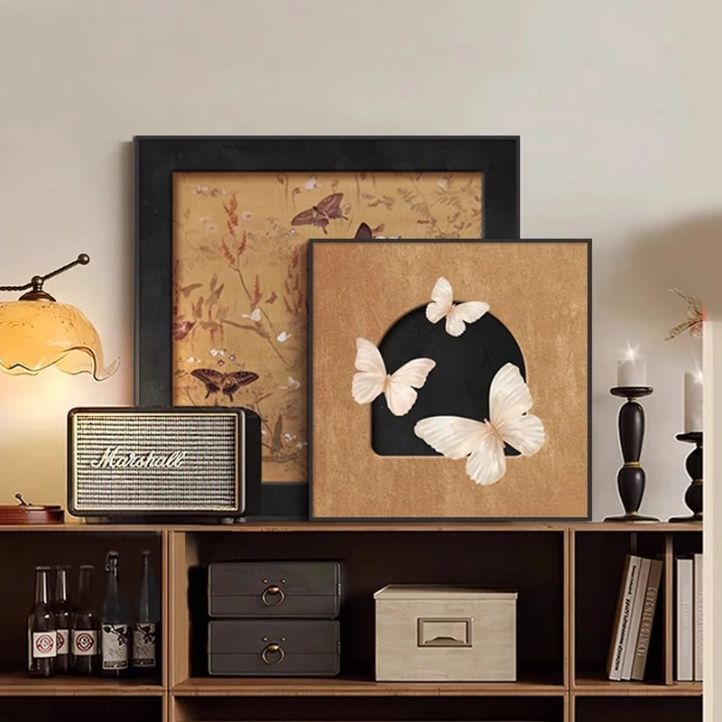 复古艺术客厅墙面蝴蝶装饰画法式中古卧室书房摆台画壁画玄关挂画