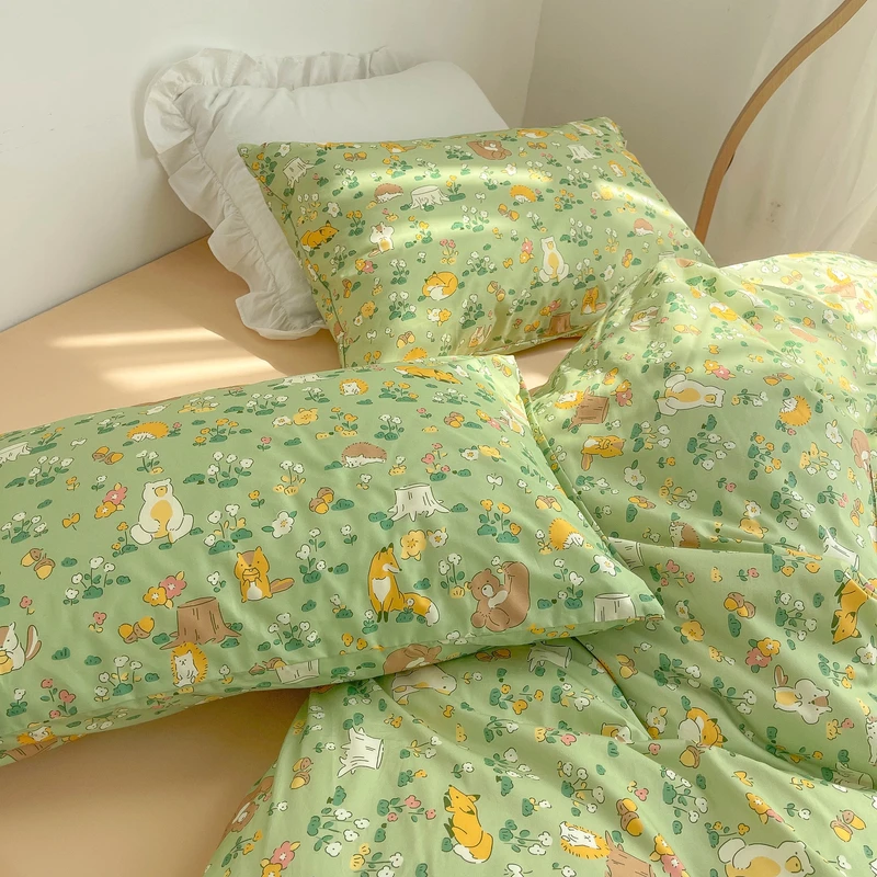 动物森友会 插画师原创小动物全棉三四件套床单被罩单人纯棉舒服