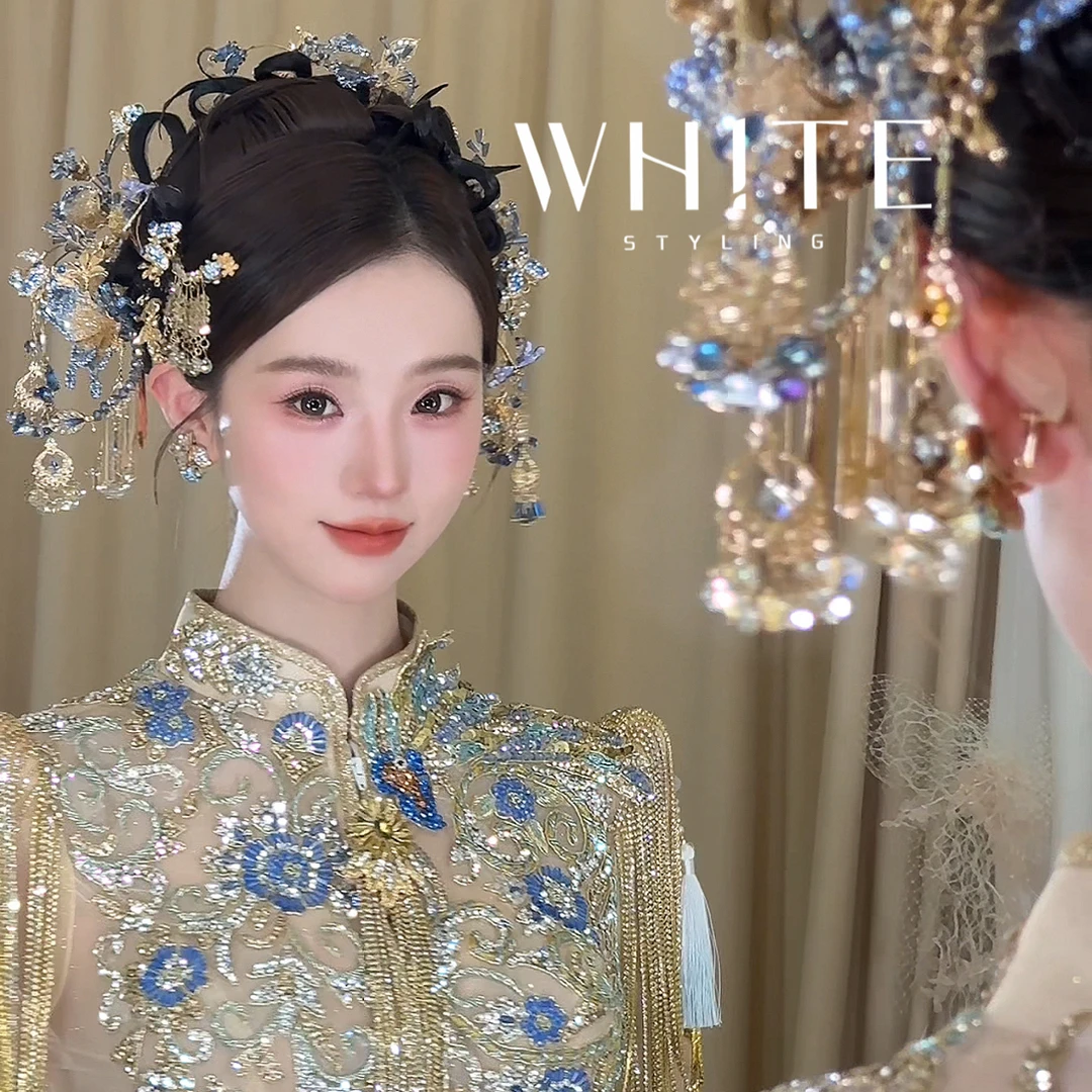 非金属布艺婚庆饰品 WHITE 原创正版“蓝调”手作中式九大件套