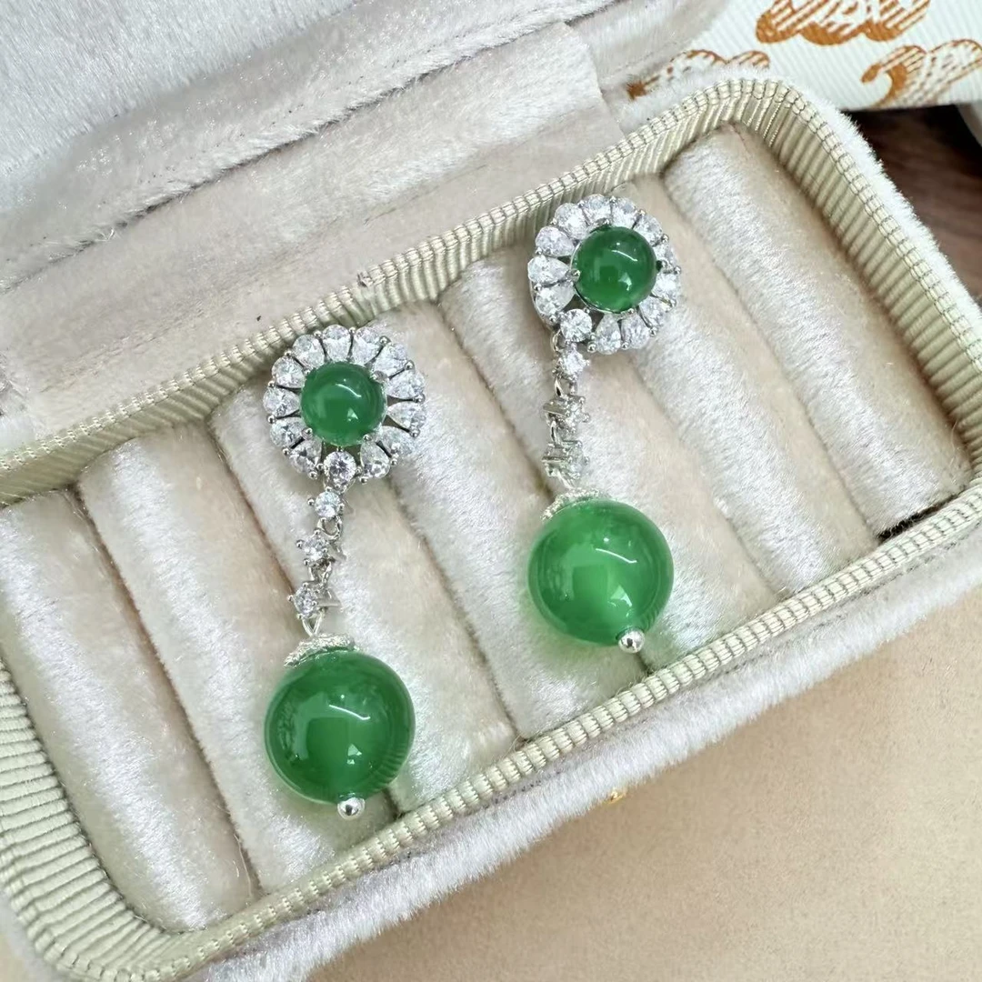 铜合金耳饰 242奢华冰透绿色圆珠耳环