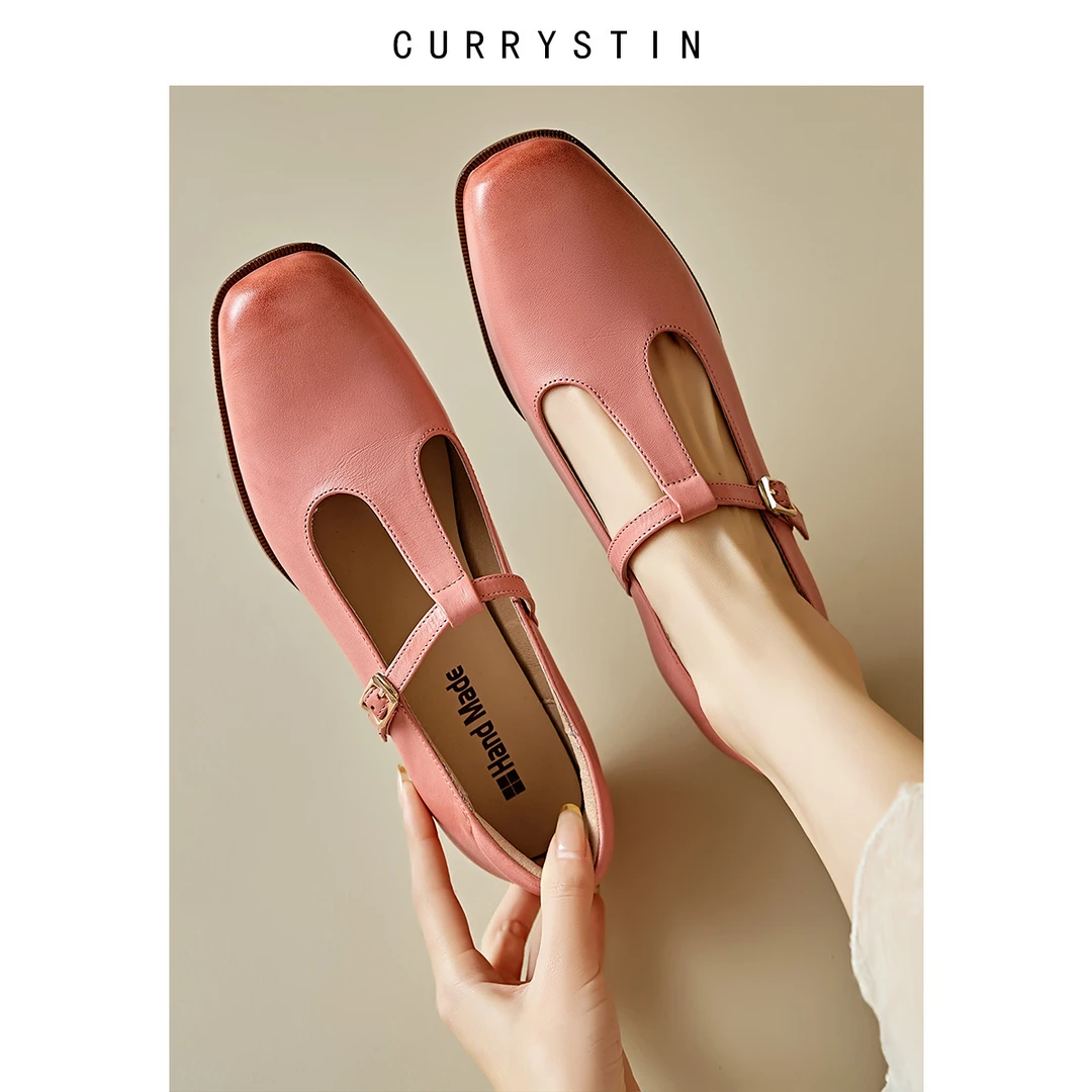 2025春新款玛丽珍女鞋法式复古通勤方头丁字带单鞋气质百搭小皮鞋