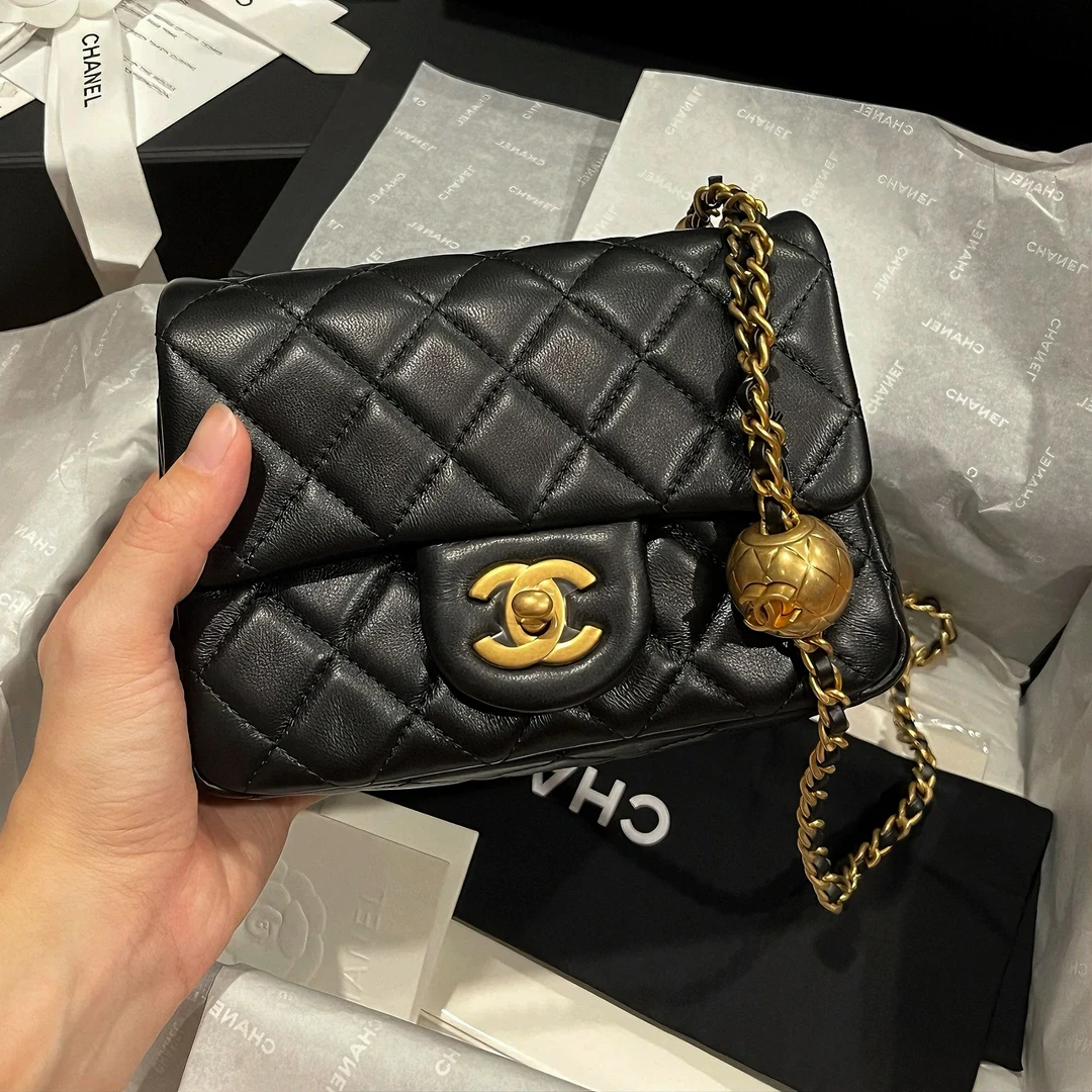 99新 Chanel/香奈儿 6045|香奈儿新款芯片黑金金球方胖子斜挎包单