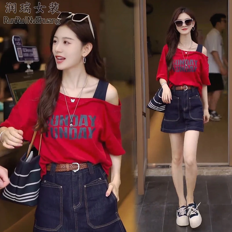 时尚减龄套装女2025夏季新款小个子宽松短袖高腰短裙休闲两件套潮