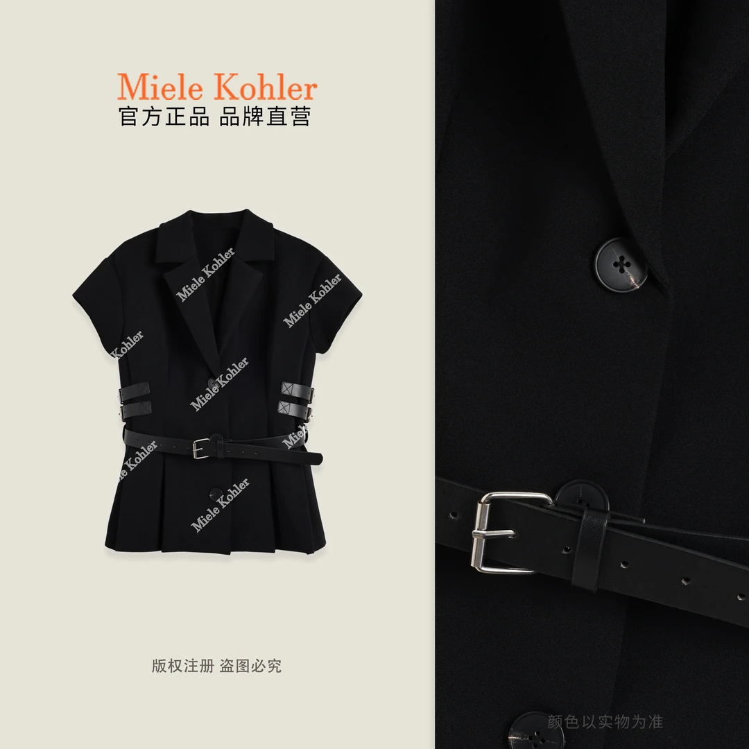 夏季新款纯色极简风通勤百搭短袖西装女MKAX85009【澳门小源同款】