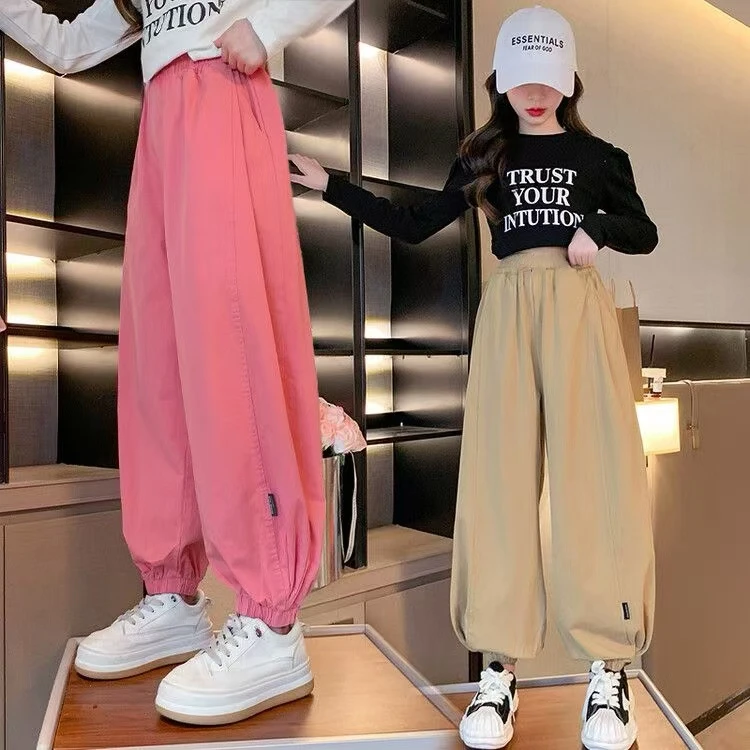 女童长裤春秋款2025新款洋气潮流网红百搭裤子宽松休闲简约灯笼裤