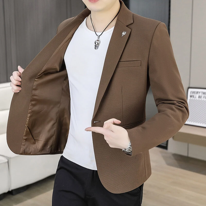 小西服男外套韩版休闲潮流纯色简约单西上衣春秋新款商务帅气西装