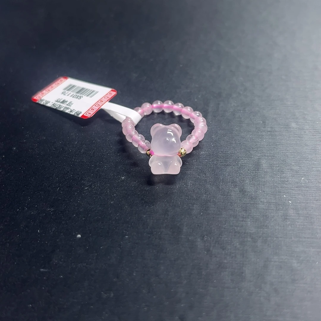 水晶未镶嵌戒指粉水晶小熊戒圈