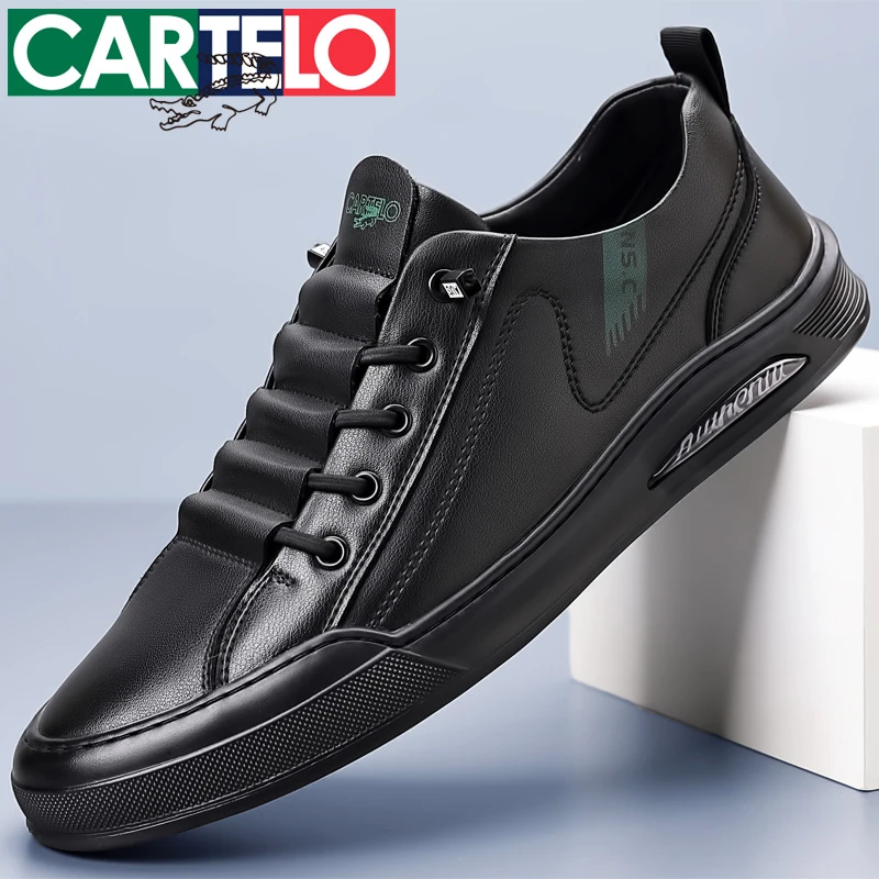 CARTELO/卡帝乐鳄鱼休闲男皮鞋秋季真皮软底透气板鞋时尚百搭潮鞋