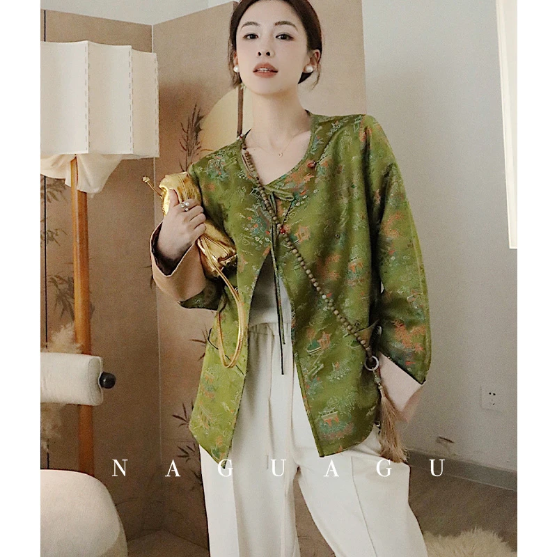 南瓜谷 亭台楼阁~新中式改良国风宽松圆领长袖外套女春新款薄外套