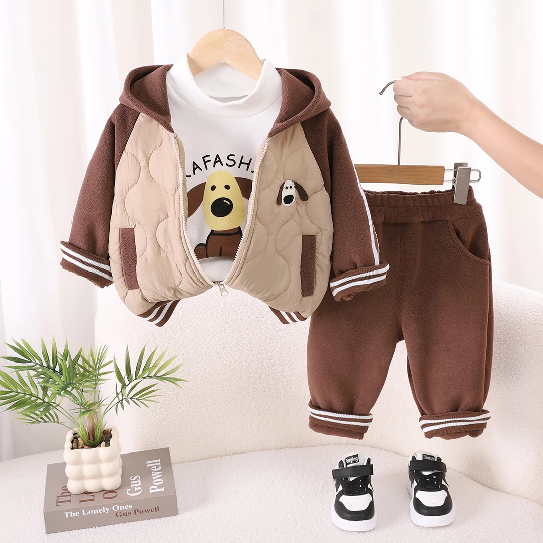 男童冬装加绒三件套2025新款秋冬季婴幼儿童装洋气宝宝冬天衣服潮