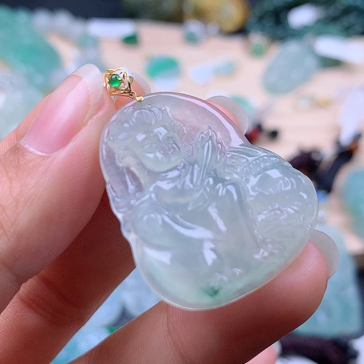 【闪购商品】翡翠颈饰18K金镶嵌专****毒翡翠吊坠