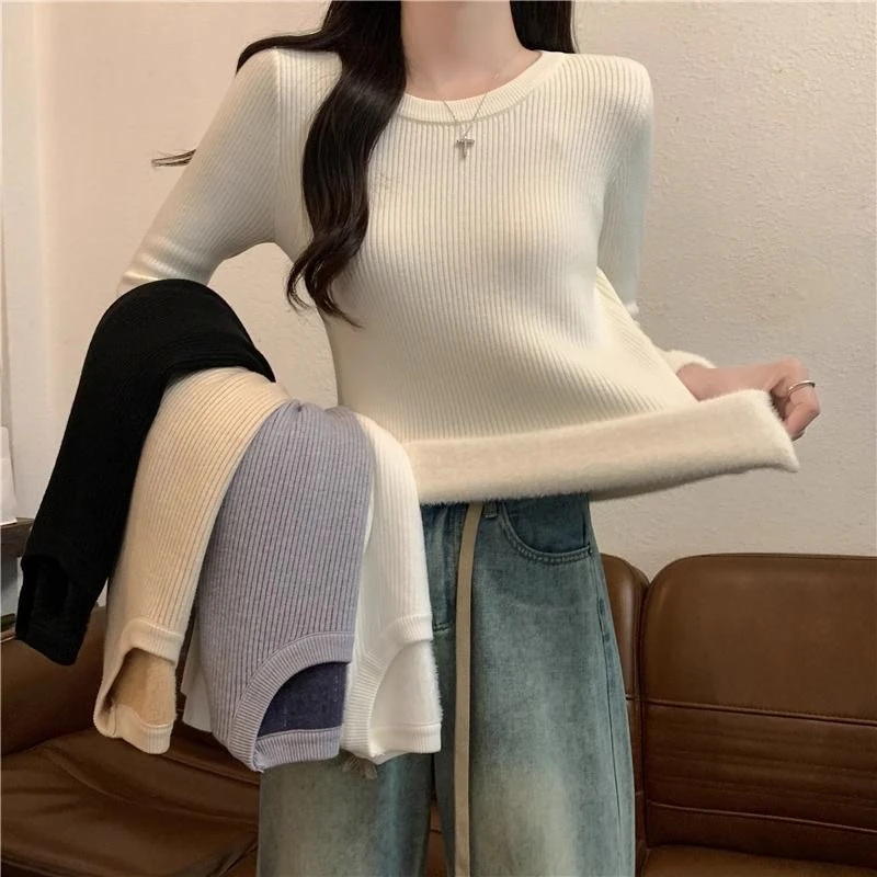 秋冬季加厚保暖加修身内搭毛衣小个子打底衫低领上衣高级感