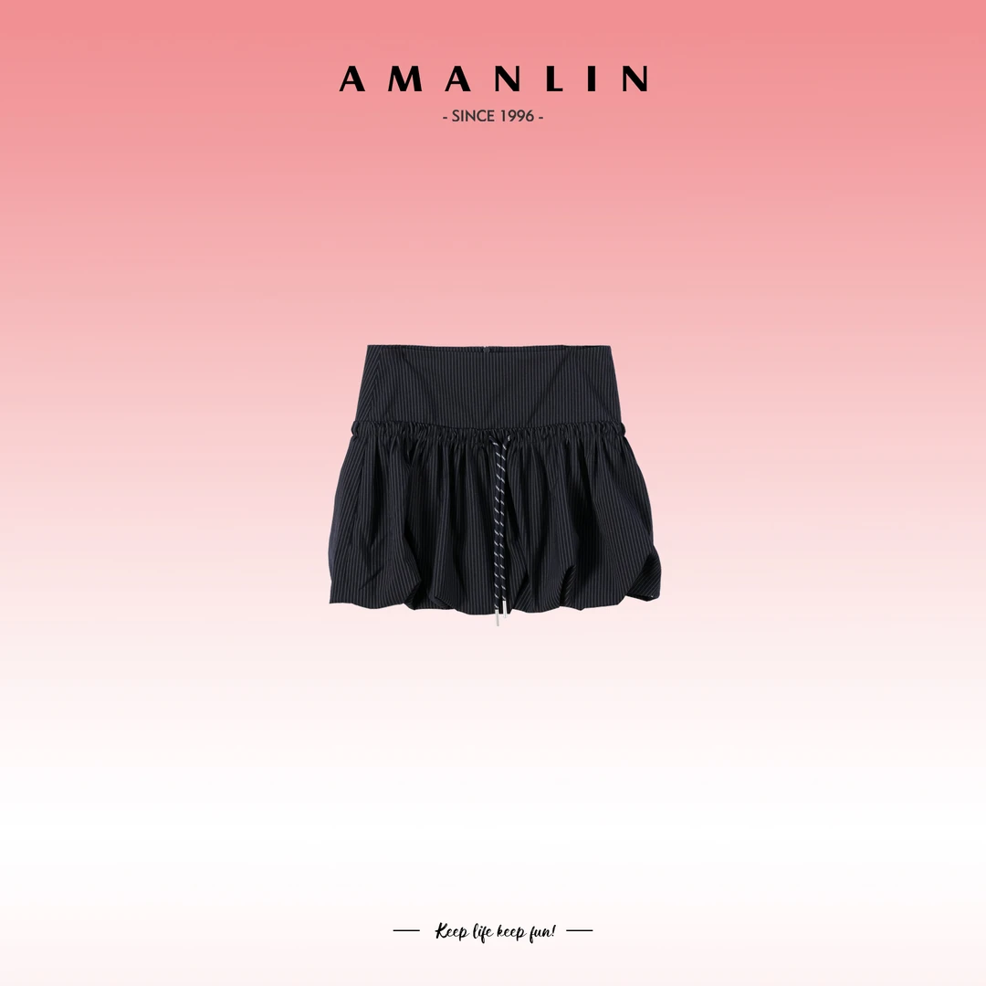 AMANLIN/阿谩琳夏季穿搭设计感百搭高腰欧若风短裙半身裙Y595592