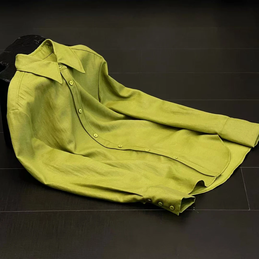 【沁绿叠翠】简约气质感绿色翻领衬衫