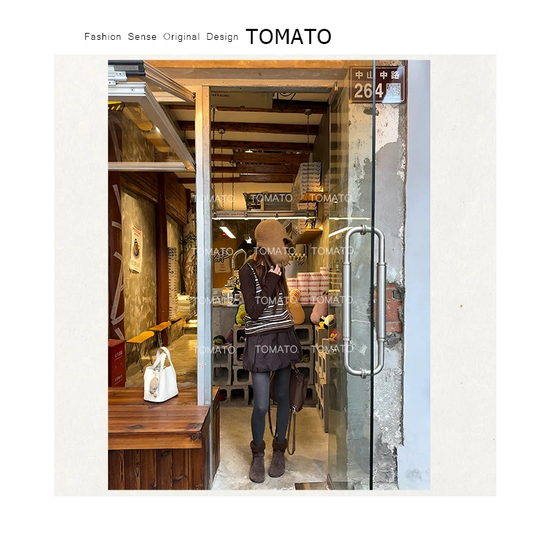 TomaTo-冬季复古韩系高腰显瘦百搭休闲新款蓬蓬半身裙子C25Q85561