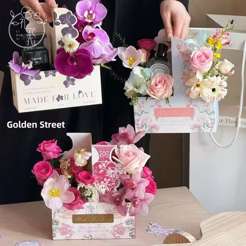 原创设计2025女神节双面花绘系列鲜花礼品包装花盒伴手礼盒