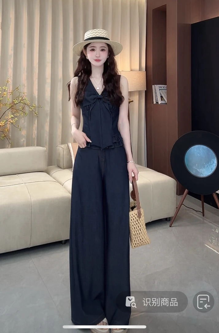 西恩定制●【丹宁艺术家】夏季蝴蝶结设计感背心裤子套装LNX5TZ2635