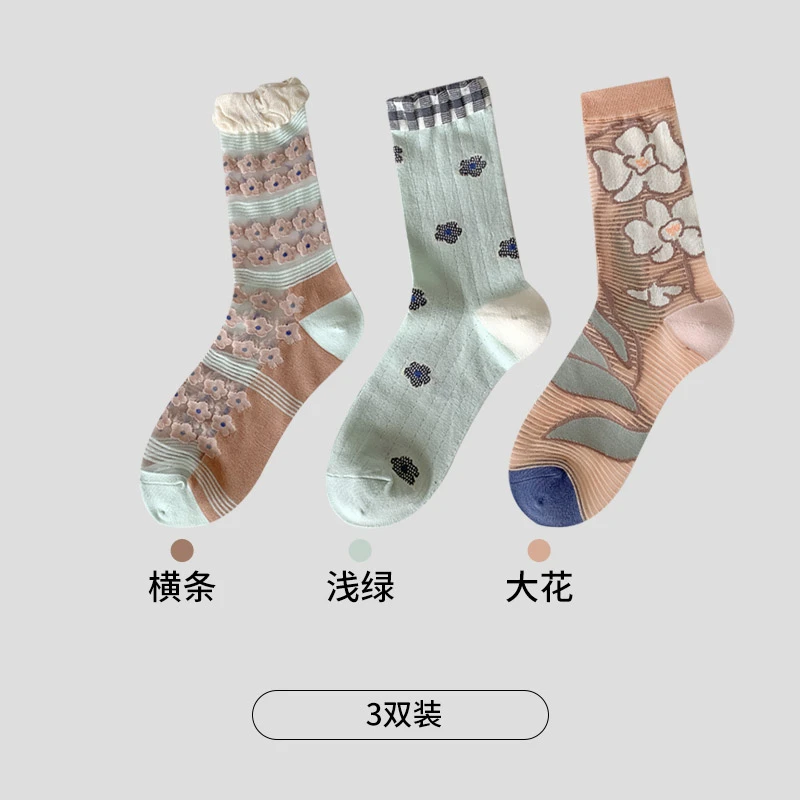 907（米）薄款棉卡丝中筒女袜时尚百搭森系7595-20