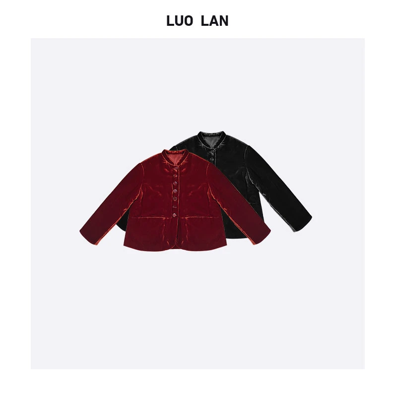 【周雨】 2024秋冬新款女装中式真丝立领短款丝绒棉衣 YLM00287