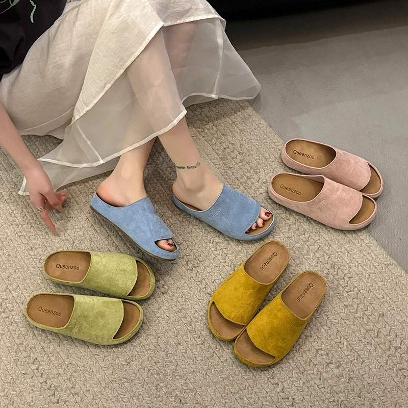 bejeaho勃肯鞋女款半拖鞋子复古厚底增高一字女夏季透气防滑百搭