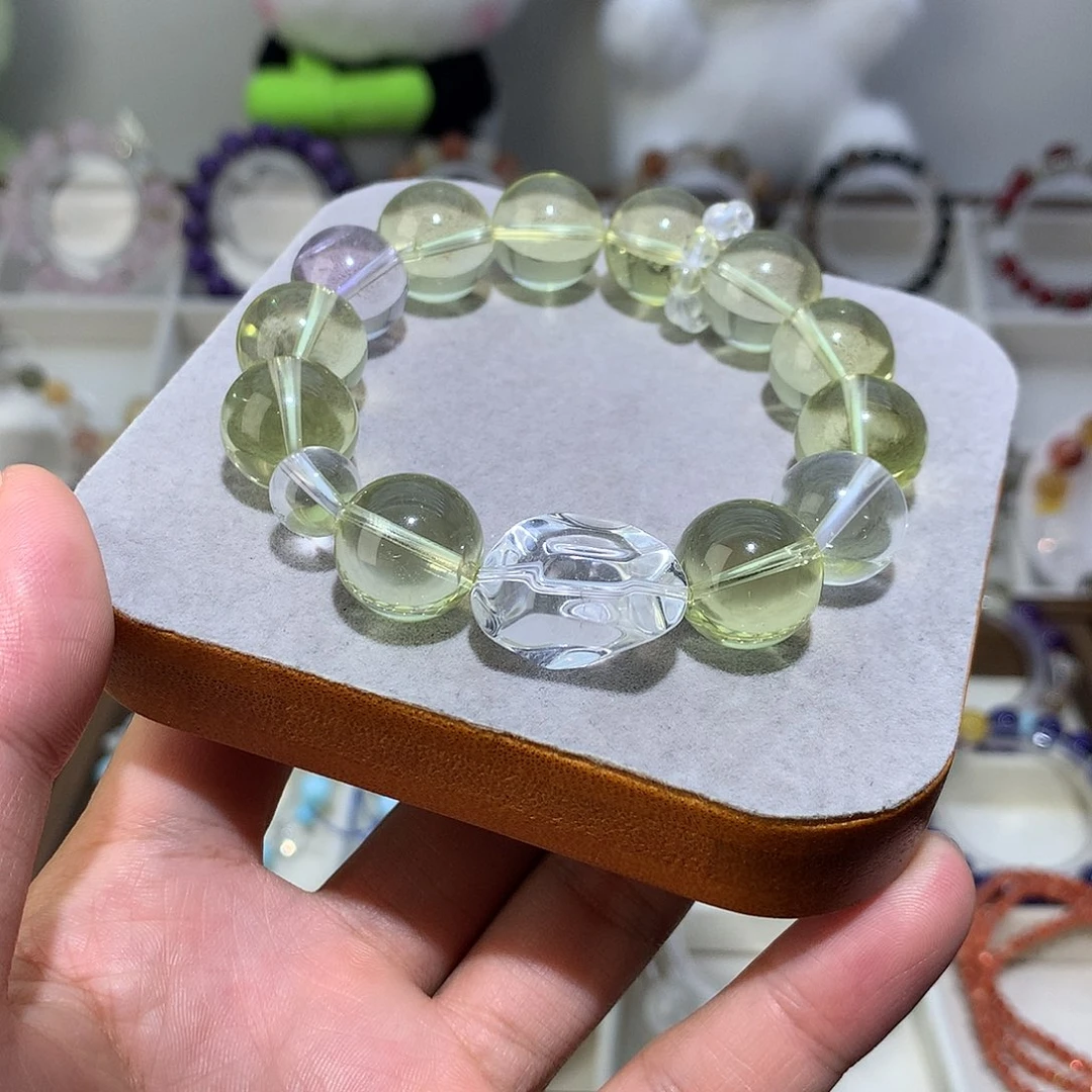 水晶手链银S925镶嵌柠檬黄水晶