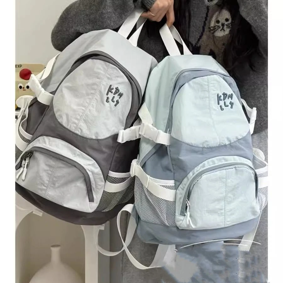 日系ins风休闲百搭撞色书包学生轻便户外运动双肩包中款上课背包