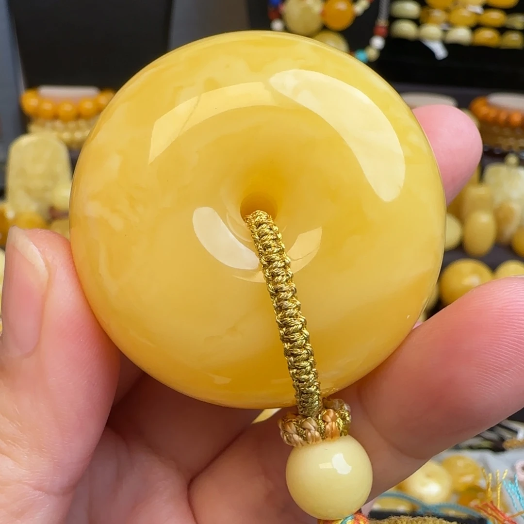 琥珀未镶嵌套链天然满蜡焦皮蜜蜡墩子吊坠
