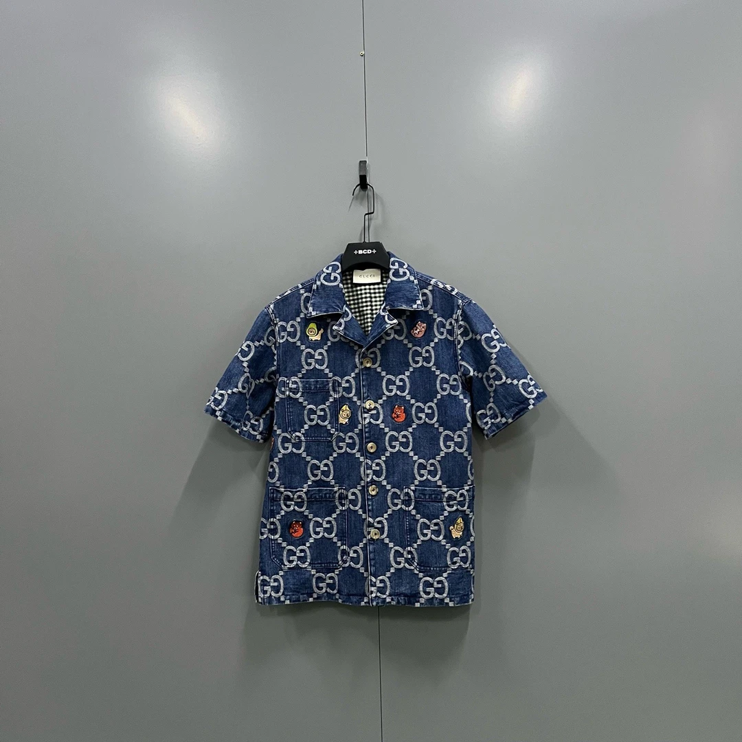 99新 GUCCI/古驰 jp714 GUCCI 古驰 满印GG卡通刺绣短袖衬衫 44码
