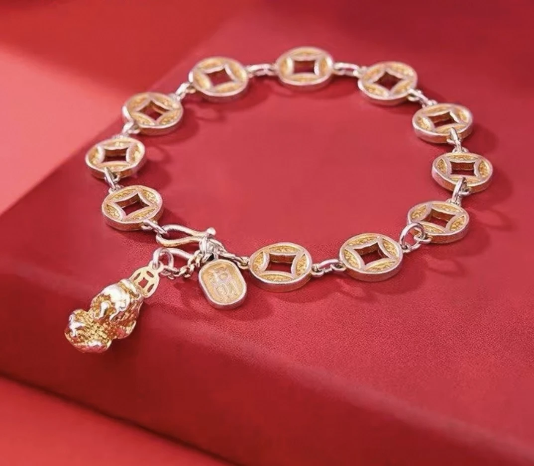 足银手链 33号链接 国风招财钱币手链小众手串高级感铜钱貔貅手饰