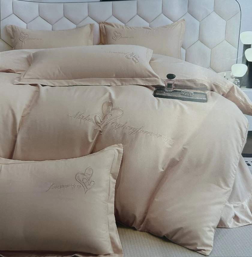 MJN 专卖店款 100s长绒棉精梳面料绣花四件套 K-003 香槟咖