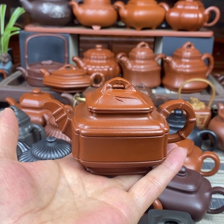 紫砂茶壶四方竹鼓150-330Cc原矿赵庄朱泥特价