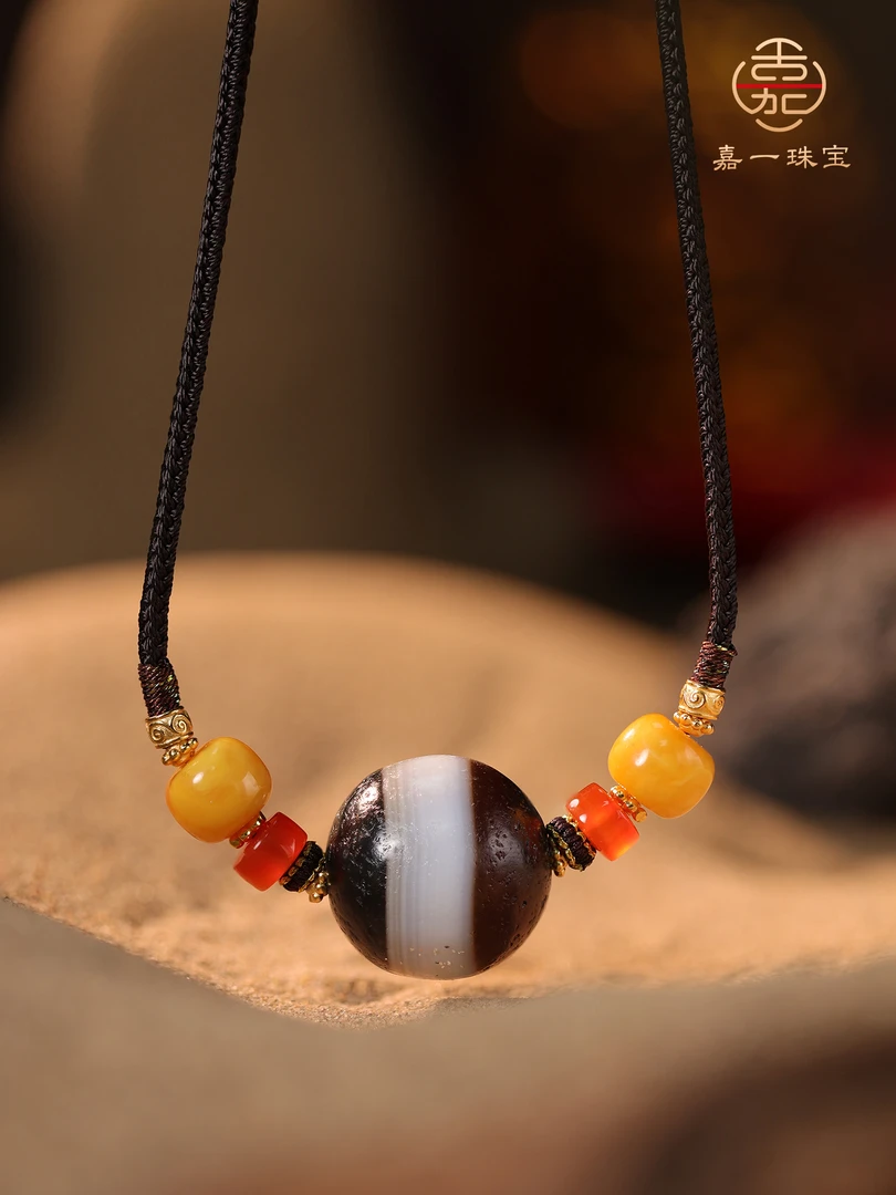 【画子甄选】（孤品秒杀）一线药师天珠黑白糖球项链