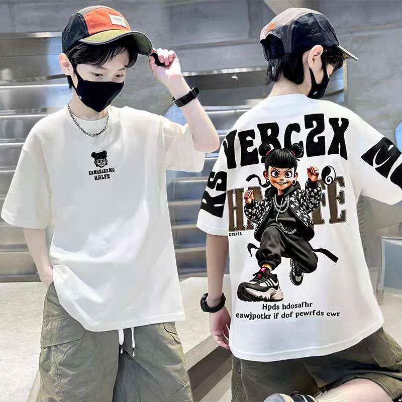 儿童夏季休闲百搭圆领T恤宝宝潮流印花半袖大男孩短袖