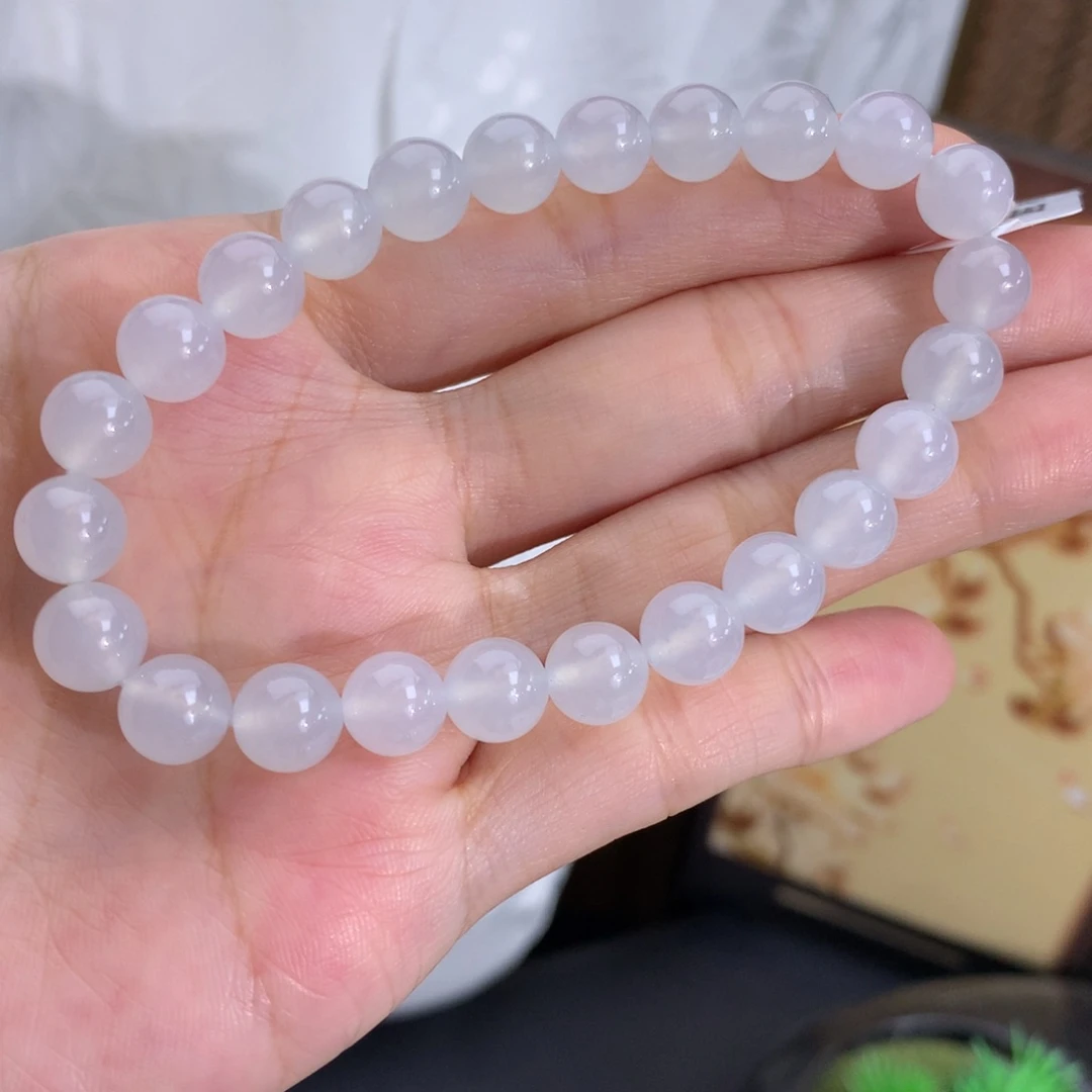 翡翠未镶嵌手串卡7.8冰胶白月光手串