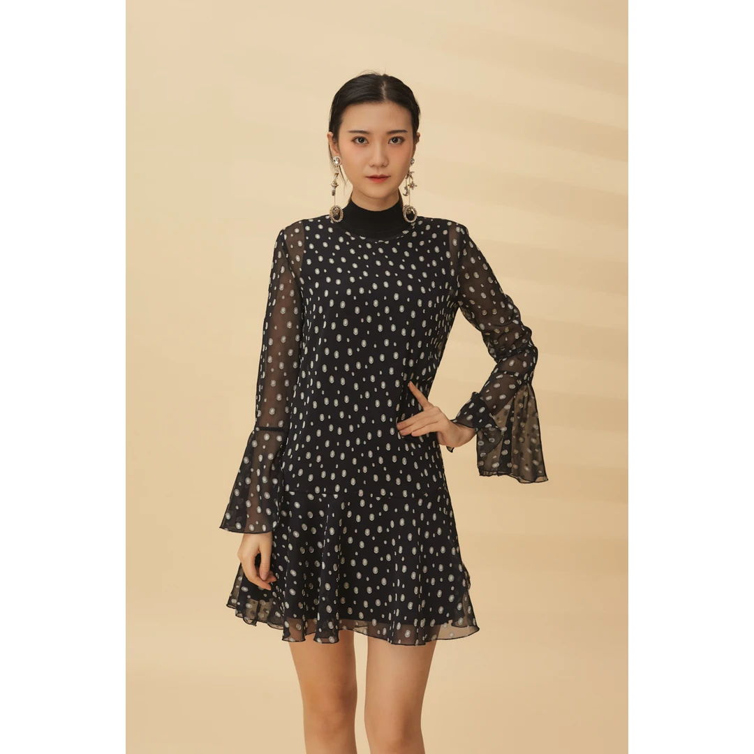 AMASS/阿玛施波点浪漫荷叶边雪纺a型连衣裙5500062