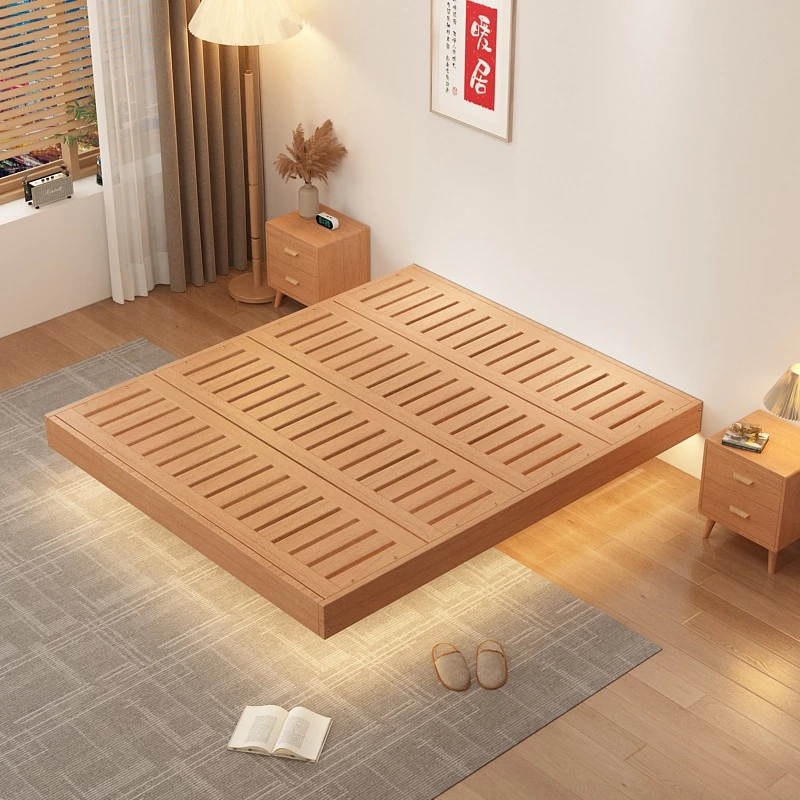 悬浮床全现代简约主卧高端极简双人榻榻米床大床榉木床架实木床