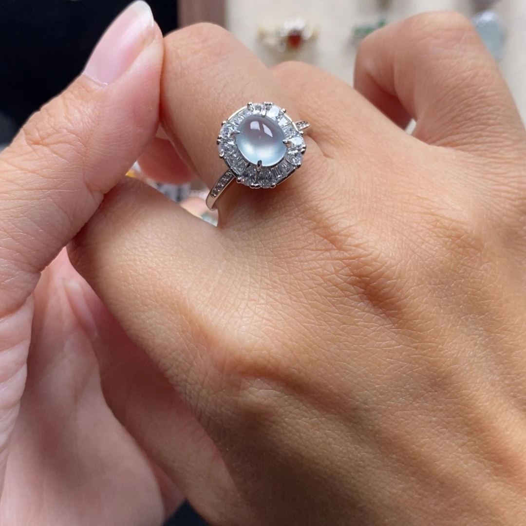 我***ā翡翠银S925镶嵌戒指