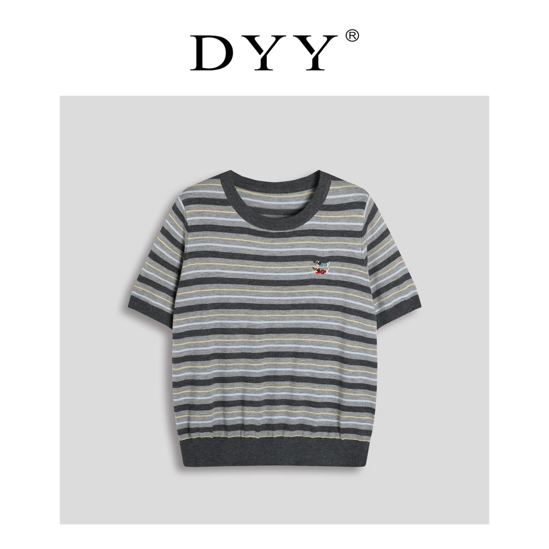 DYY品牌夏季新款时尚百搭圆领短袖T恤卡通刺绣针织上衣YT322