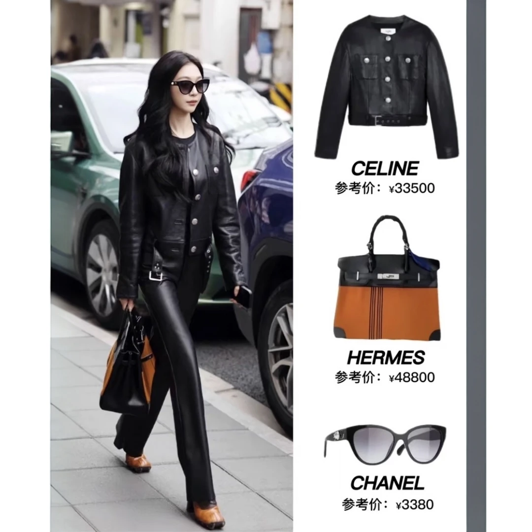 99新 Celine/思琳 H14054 黑色羊皮皮衣夹克外套 36 XS码