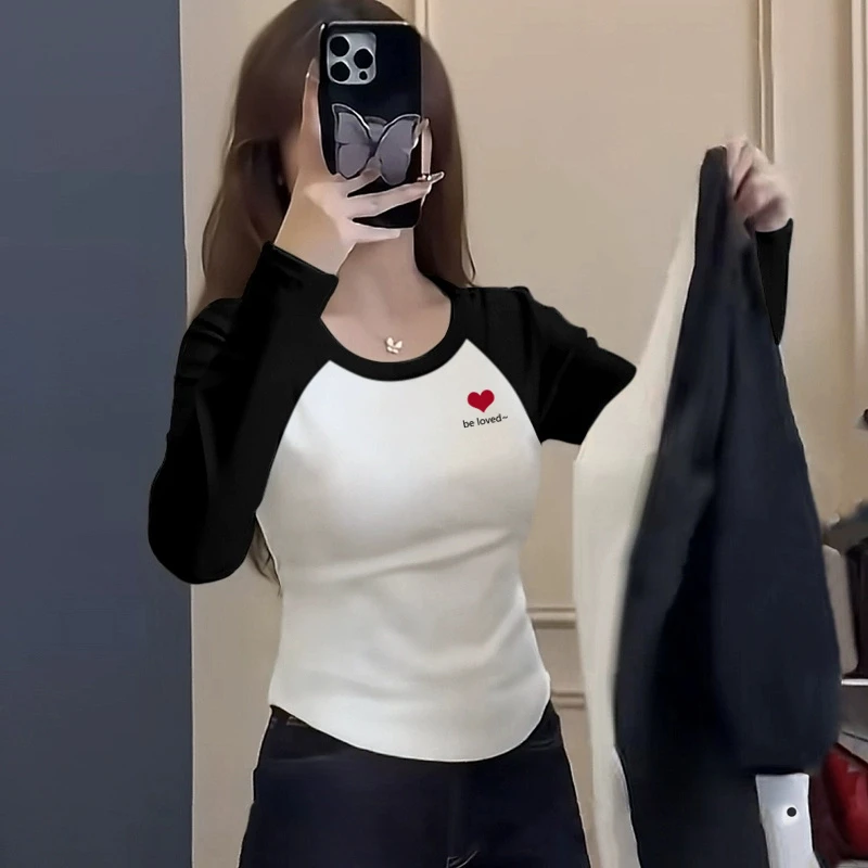 时尚正肩设计感小众小个子纯棉长袖t恤女春季新款洋气上衣打底衫