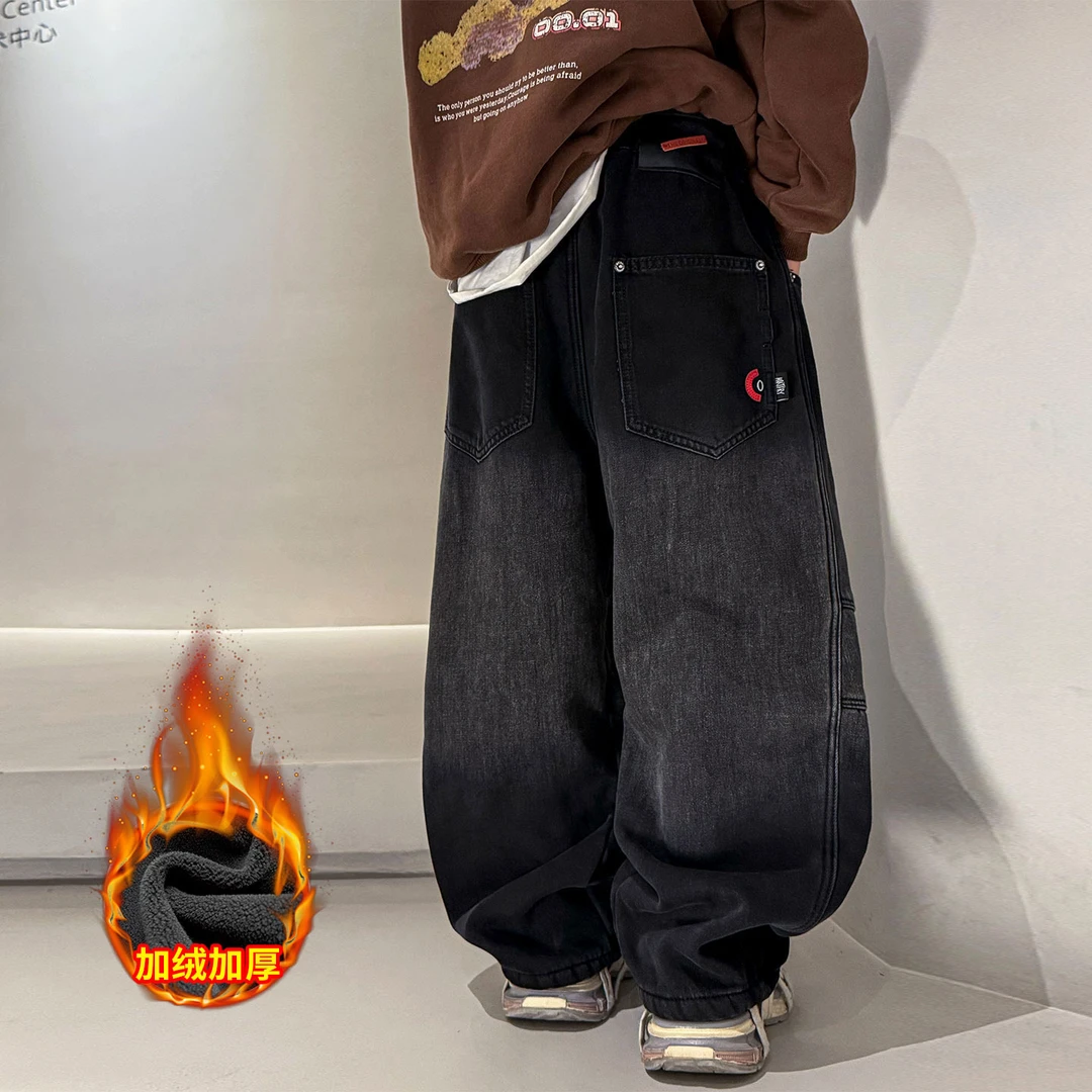 【2025冬款上新】男童加绒牛仔裤中大儿童加厚秋冬装男孩洋气休闲裤
