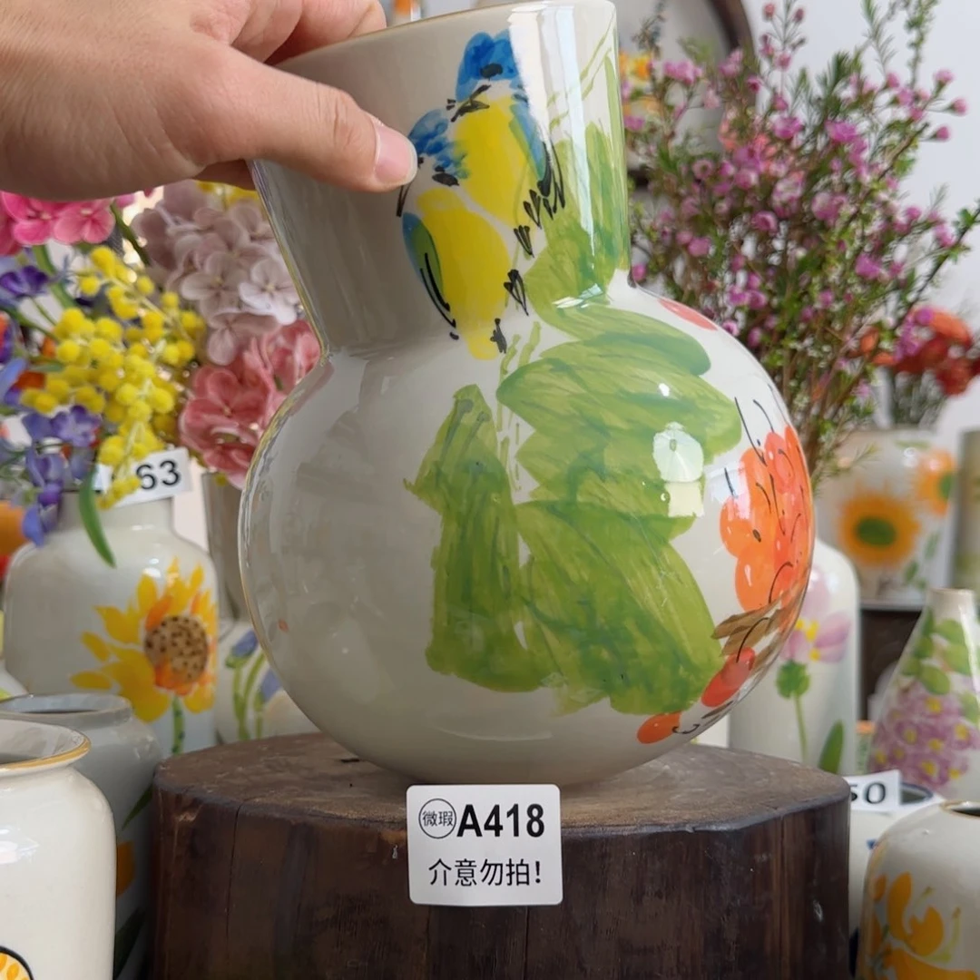 摆件景德镇陶瓷手绘小花瓶摆件无孔