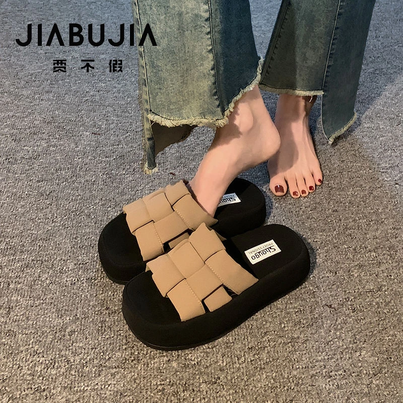 贾不假外穿凉拖鞋女款2025夏天新款时尚复古编织百搭软底防滑拖鞋