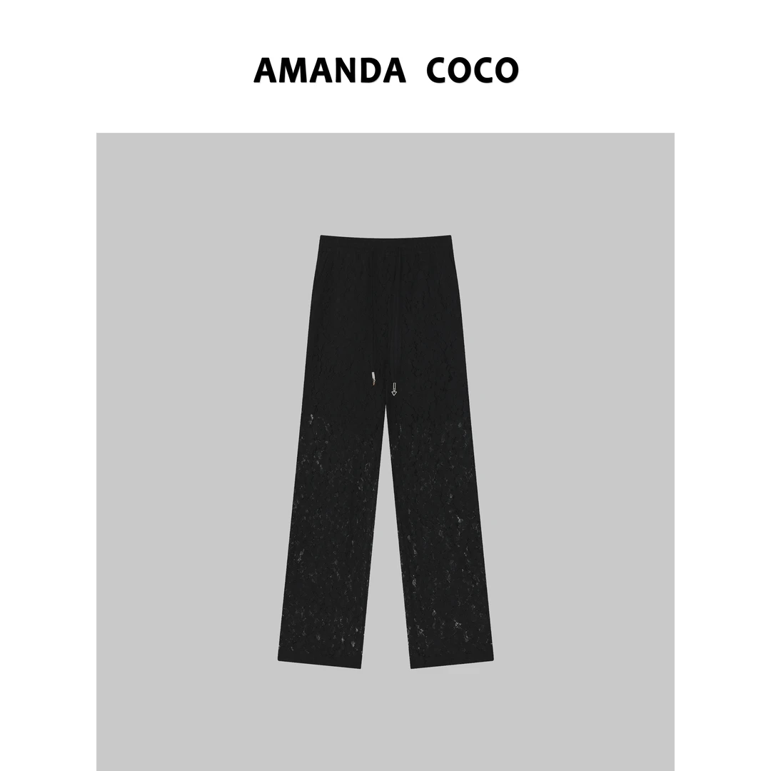 嘉嘉# 时髦定义～2025春夏高定重工镂空蕾丝钩花百搭休闲阔腿裤