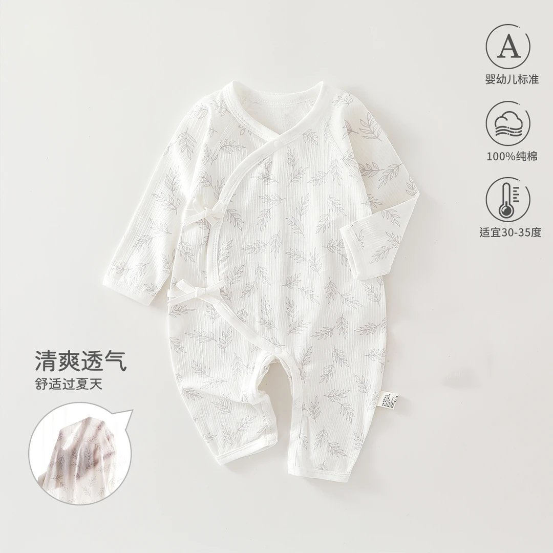 斜襟系带A类夏季蝴蝶衣哈衣爬服女宝薄款睡衣新生儿婴幼儿