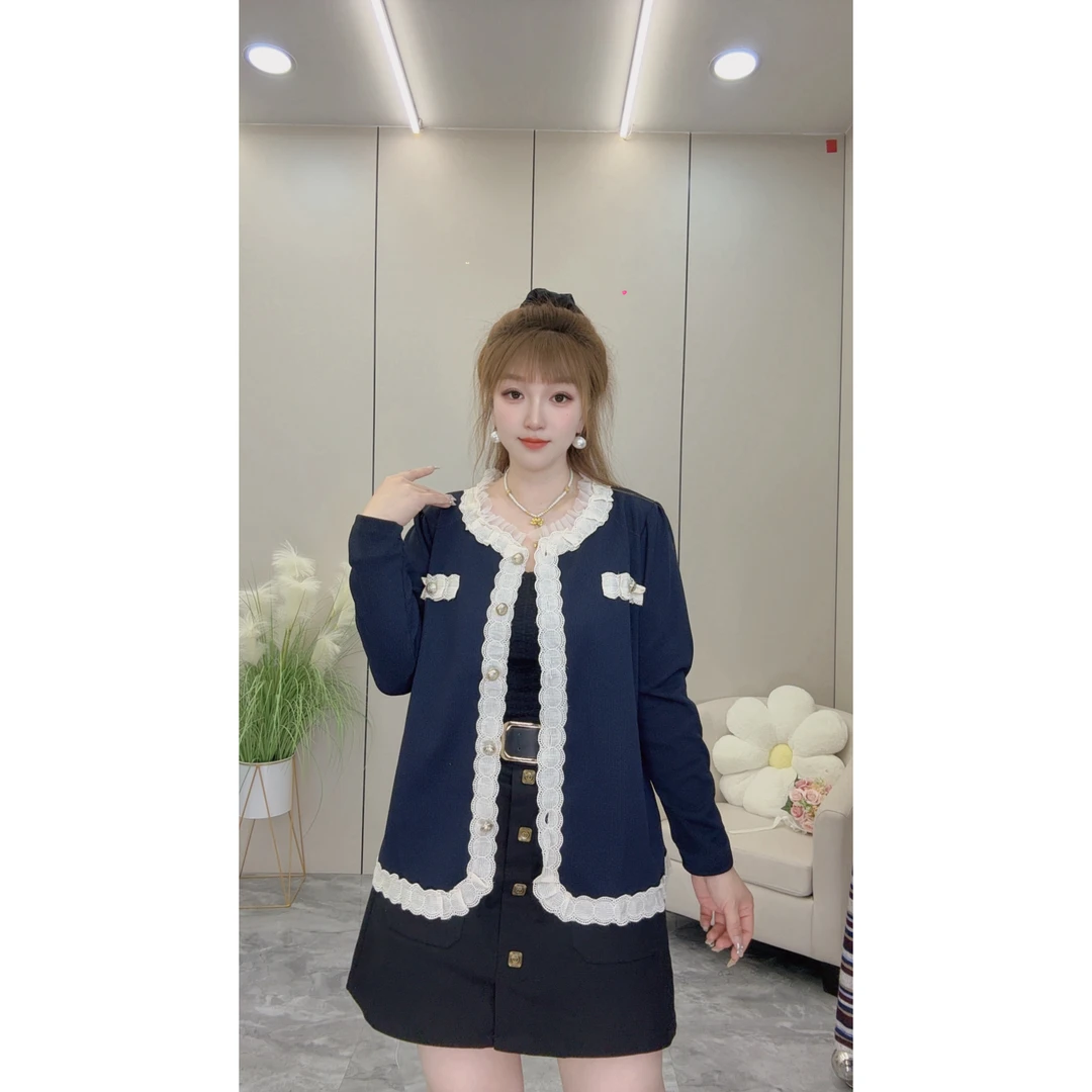 晓慧家7110法式小香风蕾丝边针织上衣秋季新款百搭显瘦开衫减龄