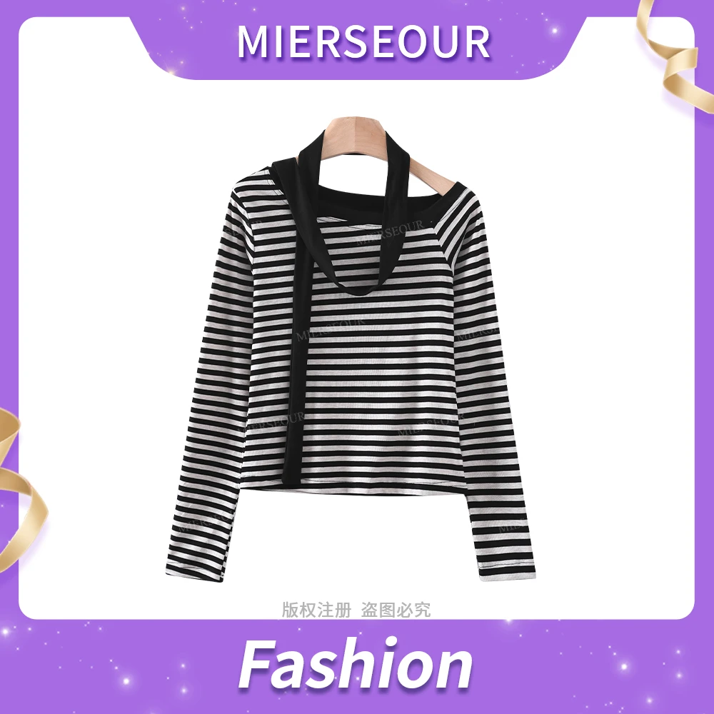 【街头素描】条纹修身纯欲风设计感T恤上衣3658