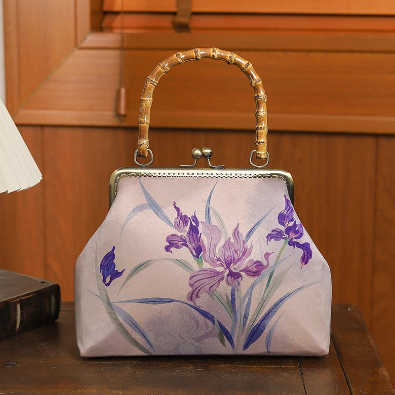 【鸢尾竹节】新中式国风旗袍马面裙搭配印花精美竹节手提斜挎包A586