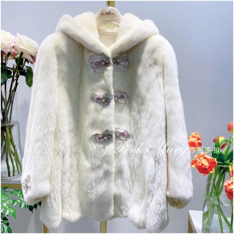 冬季整貂连帽貂皮大衣皮草外套保暖女装样衣无吊牌RMALW795382